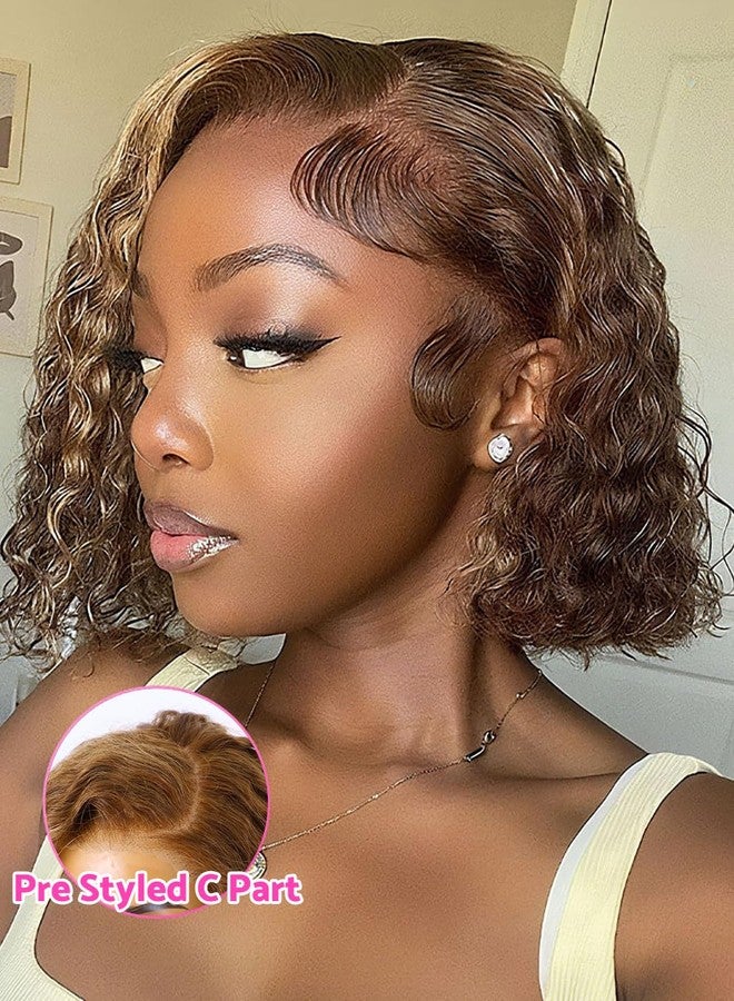 بلاي باروكة شعر طبيعي BLY ذات تموجات مائية بوب، 7x5، جزء C، دانتيل شفاف، جاهزة للارتداء، بدون غراء، قص مسبق، عقد مبيضة مسبقًا، كثافة 180%، باروكة أومبري قصيرة للنساء، 10 بوصات - Image 2